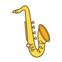 One single colored yellow golden saxophone trumpet musical instrument vector icon outline isolated on square white background. Simple flat minimalist musical instruments items drawing.