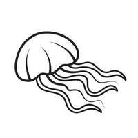 Swimming jellyfish vector icon outline isolated on square white background. Simple flat sea marine animal creatures outlined cartoon drawing.