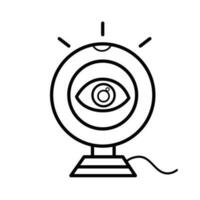 Webcam with eye no privacy themed vector icon outline isolated on square white background. Simple flat cartoon art styled drawing with cyber internet security.