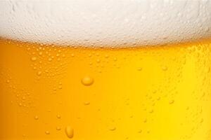 Close-up glass of cold beer with foam as texture and background, post-processed, photo