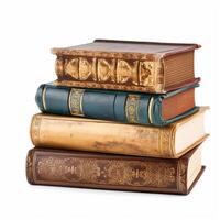 Stack of antique vintage old books isolated on white background, reading in old library and education, generative ai photo