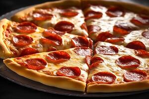 Pepperoni pizza hot and fresh, online delivery from pizzeria, take away and italian fast food, photo
