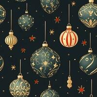 Christmas ornaments and decoration seamless pattern, holiday Christmas tree baubles, tileable country style print for wallpaper, wrapping paper, scrapbook, fabric and product design, generative ai photo