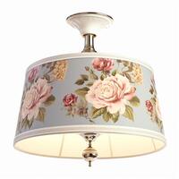 Vintage country style ceiling lamp with a floral lampshade design isolated on white background, interior design and cottage home decor, photo