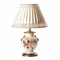 Vintage country style antique table lamp with a beautiful lampshade design isolated on white background, interior design and cottage home decor, post-processed, photo