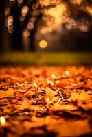 Abstract autumn background, beautiful countryside nature with autumnal leaves and bokeh, generative ai photo