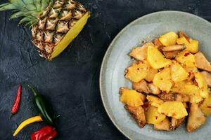 Tofu with pineapple. photo