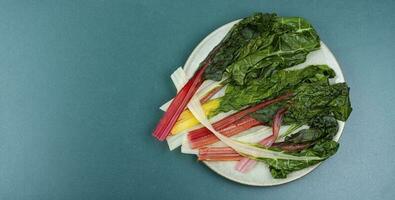 Braised chard on a plate. photo