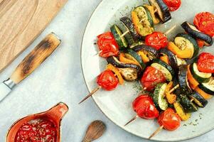 Skewers with vegetables, set of grill veggies. photo