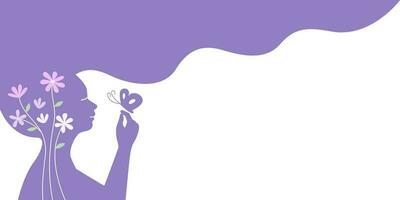 Silhouette of smiling woman with managing her stress or depress, mental health concept. Flat vector illustration banner.