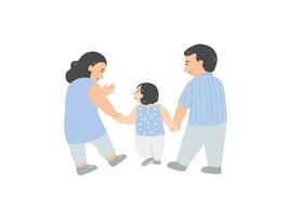 aislado de contento familia, padre y niño caminando y hablando juntos plano vector ilustración.