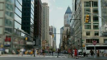 Cityscape view of modern high rise skyscrapers skyline in business district video