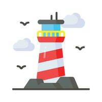 un torre conteniendo un Faro ligero a advertir o guía buques a mar, bien diseñado icono de faro vector