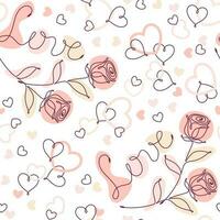 Seamless doodle pattern with linear romantic symbols and abstract shapes of pastel colors. Decoration for Wedding, Valentine day, Engagement events. vector