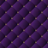 Classic volume seamless pattern with square grid and golden buttons. Green background like sofa upholstery. Purple color vector