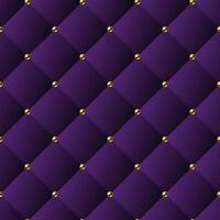 Classic volume seamless pattern with square grid and golden buttons. Green background like sofa upholstery. Purple color vector