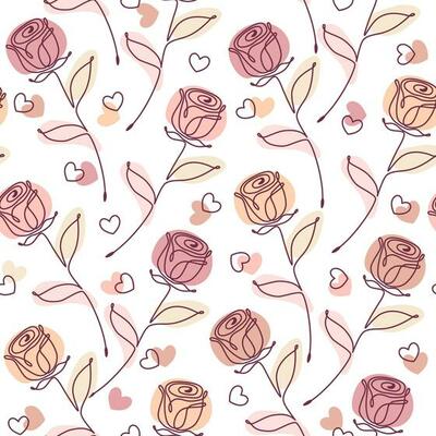 Seamless doodle pattern with linear romantic symbols and abstract shapes of pastel colors. Decoration for Wedding, Valentine day, Engagement events.