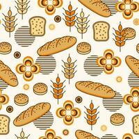 Bread, bakery themed background with icons, design elements in simple style Seamless pattern with abstract shapes Good for branding, decoration of food package, cover design, decorative print vector