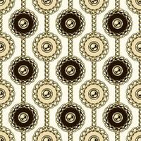 Seamless pattern with circles with gold chains, beads. Vertical lined up elements on a beige background. Pastel noble colors. vector