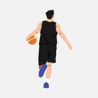 Rear view basketball athlete playing and dribbling a basketball. can be used for basketball, sport, activity, training, etc. flat vector illustration.