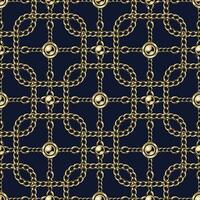 Tiled seamless pattern. Staggered vintage geometric pattern with rounded squares, gold realistic chains, beads. Classic elegance design. vector