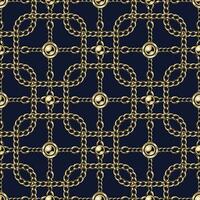 Tiled seamless pattern. Staggered vintage geometric pattern with rounded squares, gold realistic chains, beads. Classic elegance design. vector