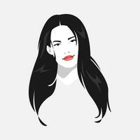 beautiful female face with long hair. the concept of beauty, fashion, hairstyle. monochrome. for t-shirt design, print, etc. vector graphic