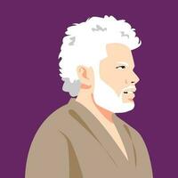 portrait of middle-aged man with beard and curly hairstyle. side view. suitable for avatar, social media profile, print, etc. vector flat graphic.