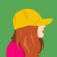 portrait of girl wearing baseball cap covering eyes. side view. suitable for avatar, social media profile, print, etc. vector flat graphic.