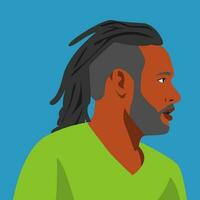 avatar male face with dreadlocks hairstyle, sideburns, mustache and beard. side view. vector graphic.