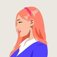 cute girl portrait avatar wearing hair band. side view. vector graphic.