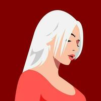 retrato de un hermosa mujer con largo Derecho blanco cabello. lado vista. adecuado para avatar, social medios de comunicación perfil foto. vector gráfico.