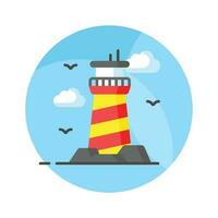 A tower containing a beacon light to warn or guide ships at sea, well designed icon of lighthouse vector