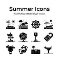 Transport yourself to a tropical paradise with this summer icons pack, featuring colorful cocktails and beach accessories vector