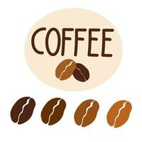 Coffee beans. Lettering, grains of different roasting. Perfect for logo, poster, menu. Hand drawn vector illustration