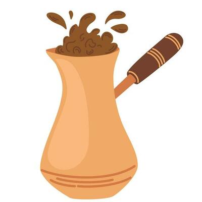 Turkish Coffee Pot. Cezve. Coffee making equipment. Suitable for coffee shops, restaurants, morning routine. Hand drawn vector illustration in doodle style