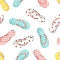 Seamless pattern of colorful flip flops set isolated on white background. Vector illustration