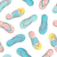 Seamless pattern of colorful flip flops set isolated on white background. Vector illustration