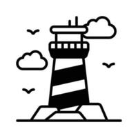 un torre conteniendo un Faro ligero a advertir o guía buques a mar, bien diseñado icono de faro vector