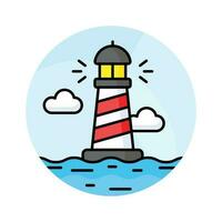 un torre conteniendo un Faro ligero a advertir o guía buques a mar, bien diseñado icono de faro vector