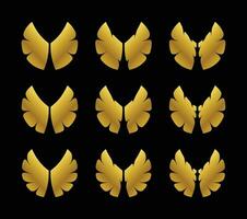 Gold color wings icon set. Wings badge on a white background. Luxury vector illustration
