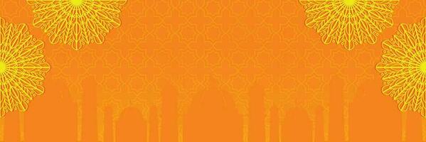islamic background with mosque silhouette and mandala ornament, vector for banner, greeting card, social media.