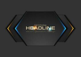 Abstract black geometric shapes with glowing lights vector
