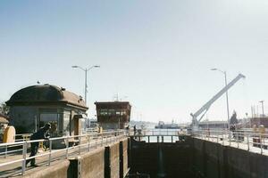 Seattle, Ballard, USA. March 2022. View of the Hiram Chittenden Locks, or Ballard Lacks, a complex of looks at the west end of Salmon Bay. Washington's Lake Washington Ship Canal photo