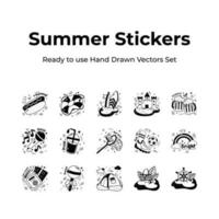 Grab this beautifully designed hand drawn summer stickers set, ready to use and download vectors