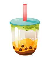 Summer fruit milkshake with bubbles. Cartoon vector illustration.