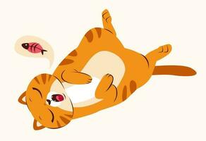 A sleeping ginger cat. The pet is sleeping. Cartoon flat vector illustration.