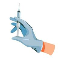 World Immunization. Hand with syringe. Syringe with vaccine. Cartoon vector flat illustration.