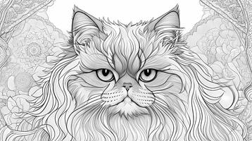 Portrait of a persian cat. coloring book illustration. art photo