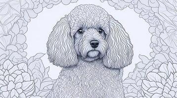 Black and white illustration of dog. Coloring book anti stress for children and adults. Illustration isolated on white background - technology photo